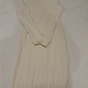 Fashion Nova Cream Long Sleeve Dress